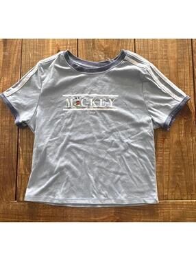 Disney Mickey Mouse Light Blue Short Sleeve T-Shirt, Size M 8 10 Womens Chop Top